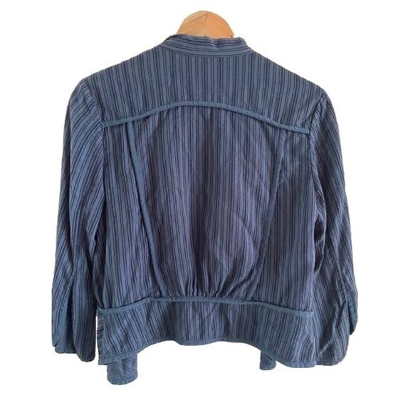 Cabi Cascade Peplum‎ Steampunk 100% Cotton Cropped Blue Striped Jacket Sz M - Picture 3 of 10